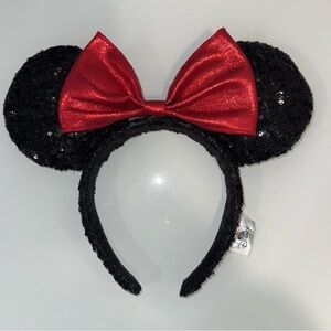 Black Sequin Ears with Red Bow Headband